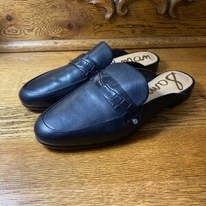 Sam Edelman Womens Perri Slip On Loafers Size 7 Black Leather Flats Almond Toe